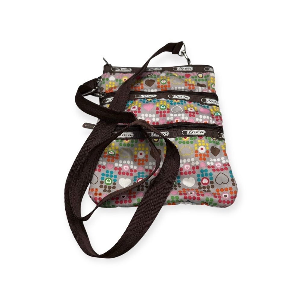 Y2K: LeSportSac ❤︎ Iconic Ripstop Crossbody Bag Handbag ❤︎ Multi Heart Dot Print - Picture 8 of 16